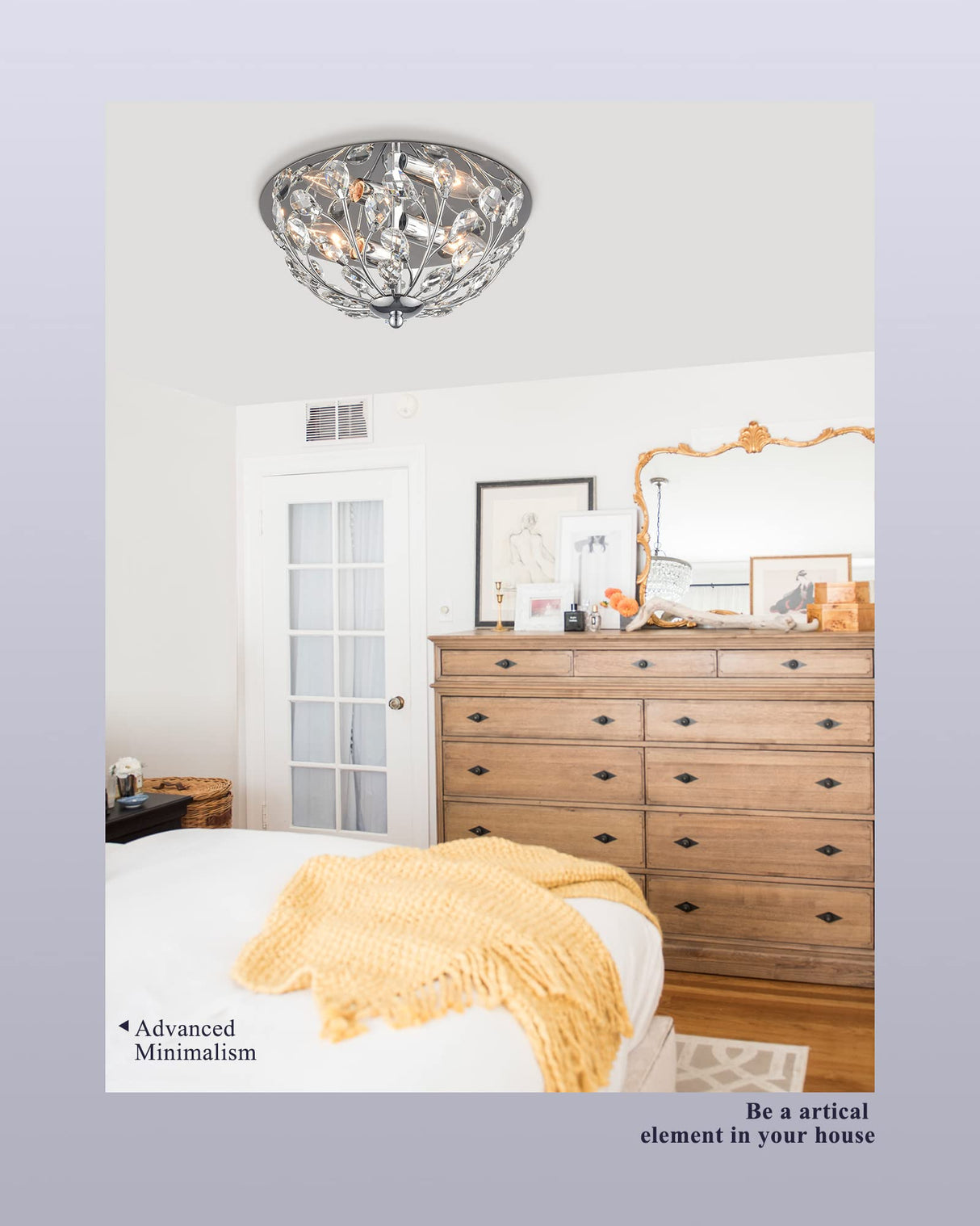 12 Inch Crystal Ceiling Light, Silver Chrome Flush Mount Ceiling Lights, 2-Light Modern Lighting Fixture Ceiling Mount for Living Room, Dining Room, Bedroom, Kitchen, Hallway, Entryway,XDD012-2-CH-1 KLKLCH