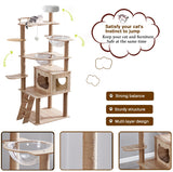 67-Inch Cat Tree for Indoor Cats Large Adult,Cat Tree Tower with Condo, Cat Stairs, 2 Bowl,14 Sisal Scratching Posts, Top Perch, with Padded Platform Bed,Toy Balls,Larg Large cat Tree.B12 Yinanroa