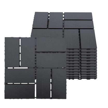 Plastic Interlocking Deck Tiles Outdoor All Weather Waterproof 12 PCS 12"x12" Flooring Deck Tiles Patio Floor Tile for Pool Balcony Backyard Porch, Dark Grey