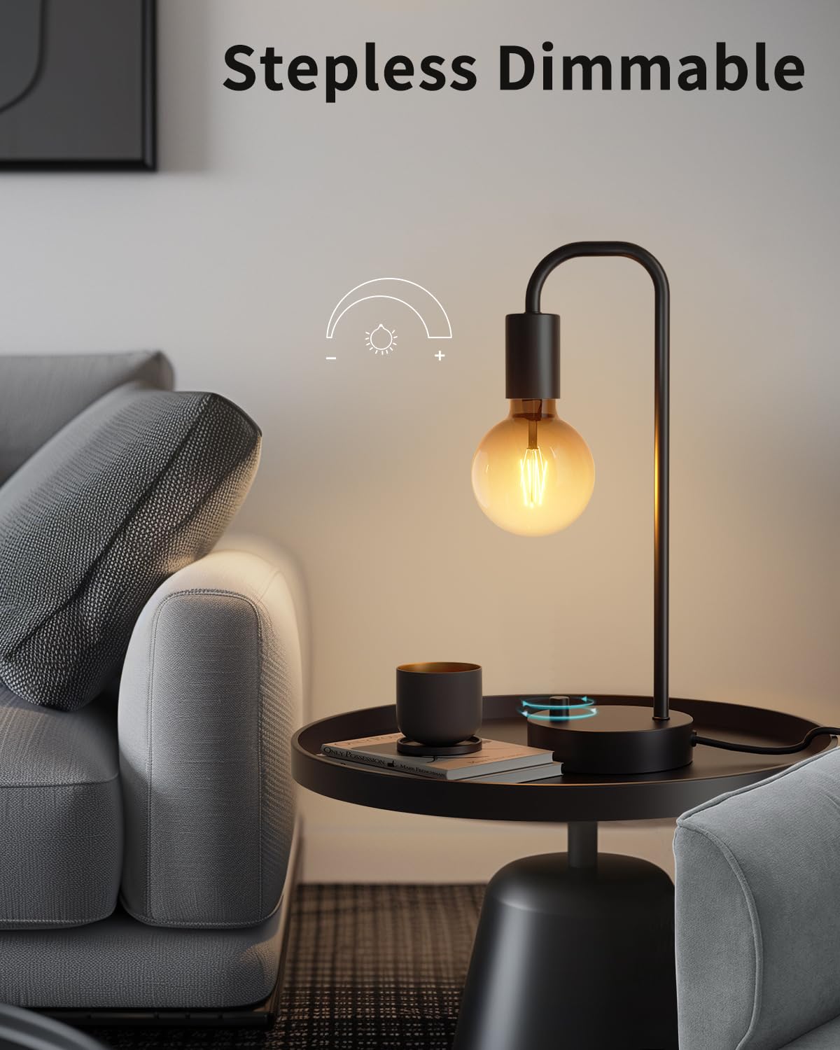 ONEWISH Industrial Table Lamp for Bedroom, Fully Dimmable Modern Bedside Lamps with 2700K Warm Light Bulb for Kids Reading, Minimalist Nightstand Lamps for Living Room, Office (Bulb Included) ONEWISH