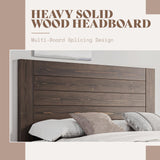 Mid-Century Modern Queen Size Solid Wood Bed Frame with 48" Headboard – Sturdy, Noise-Free Design in Dark Brown AMERLIFE