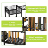 keomaisyto Garden Tool Organizer With Basket - 3 Tier Yard Storage Rack for Garage Organization, Heavy Duty Holder With 35 Long-Handled Slots for Shed, Yard, Garage keomaisyto