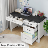 Halitaa Farmhouse Executive Desk with Drawers, Wood Computer Desk with Ample File Drawer, Rustic Home Office Desk with Storage for Bedroom, Living Room, Black Halitaa