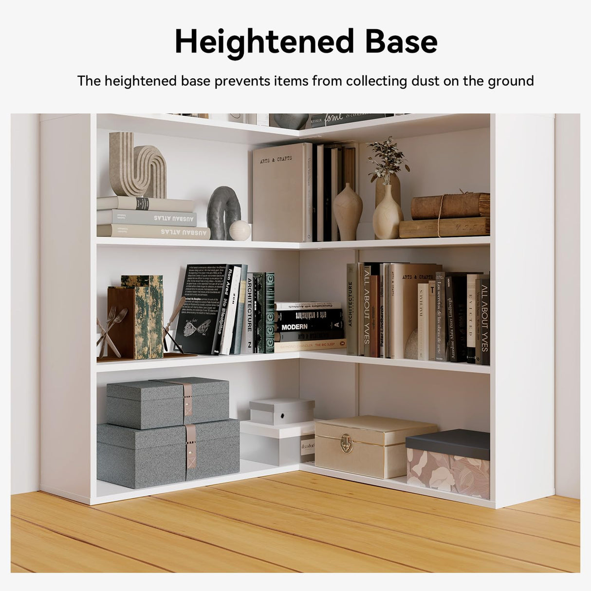 oneinmil Bookcase 6 Tiers with Baffles, 35.2" Large Corner Bookshelf, Storage Display Rack for Living Room Home Office, White oneinmil