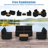 RELAX4LIFE 5-Piece Wicker Outdoor Furniture - PE Rattan Sectional Conversation Set w/4 Armless Sofas & Acacia Wood Coffee Table, Cushioned Patio Sofa Set for Garden Poolside Backyard Porch (Black) RELAX4LIFE