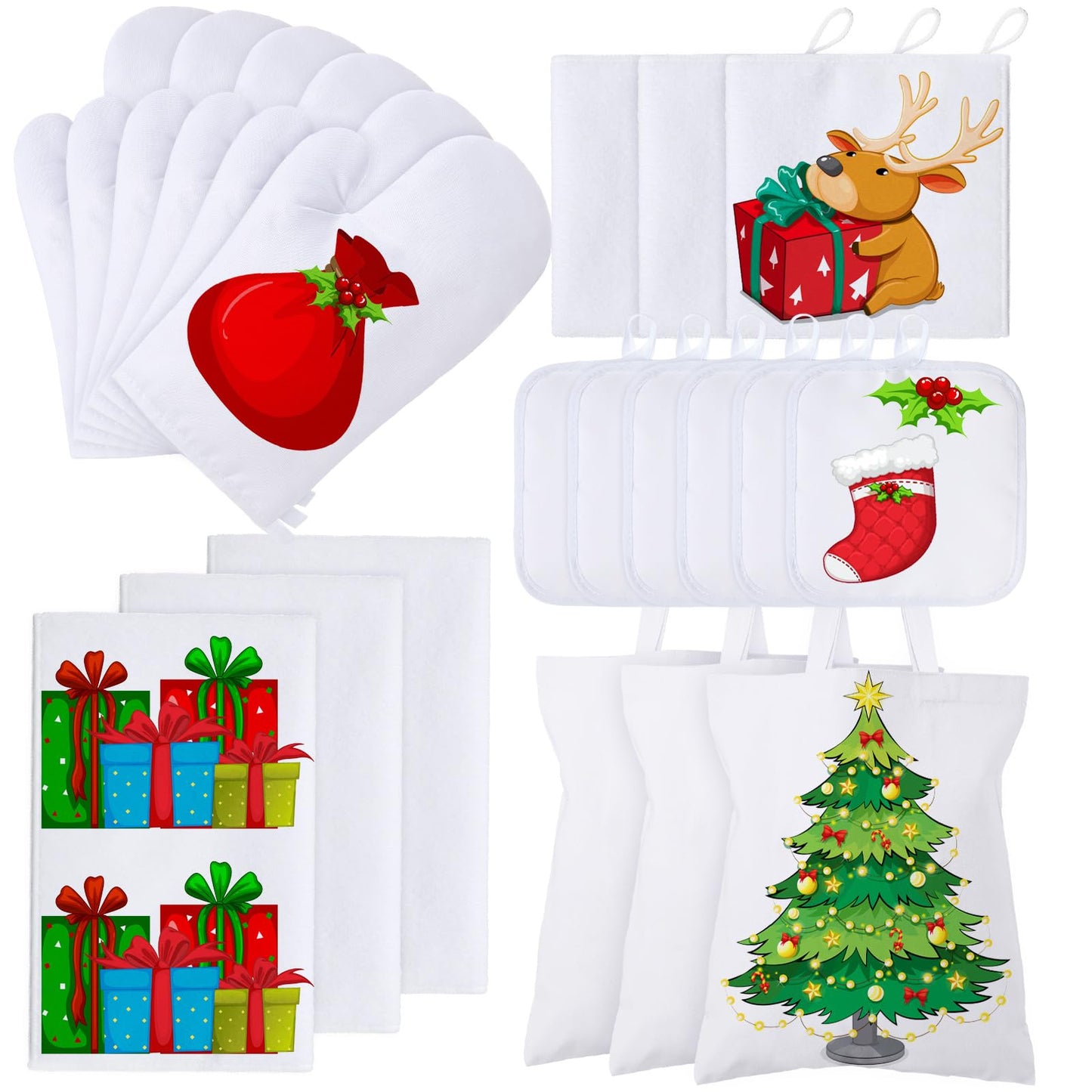 Buryeah 21 Pcs Sublimation Blanks Products White Oven Mitts and Pot Holders Sets Sublimation Pot Holder Blanks Sublimation Kitchen Towel Sublimation Oven Heat Gloves Sublimation Bags