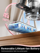 VICEASE Cordless Vacuum Cleaner, 8 in 1 Powerful Suction Lightweight Vacuum Cleaner for Home, LED Display, 3 Suction Modes, 45Mins Detachable Battery Vacuum for Hard Floor Carpet Pet Hair, Pink VICEASE