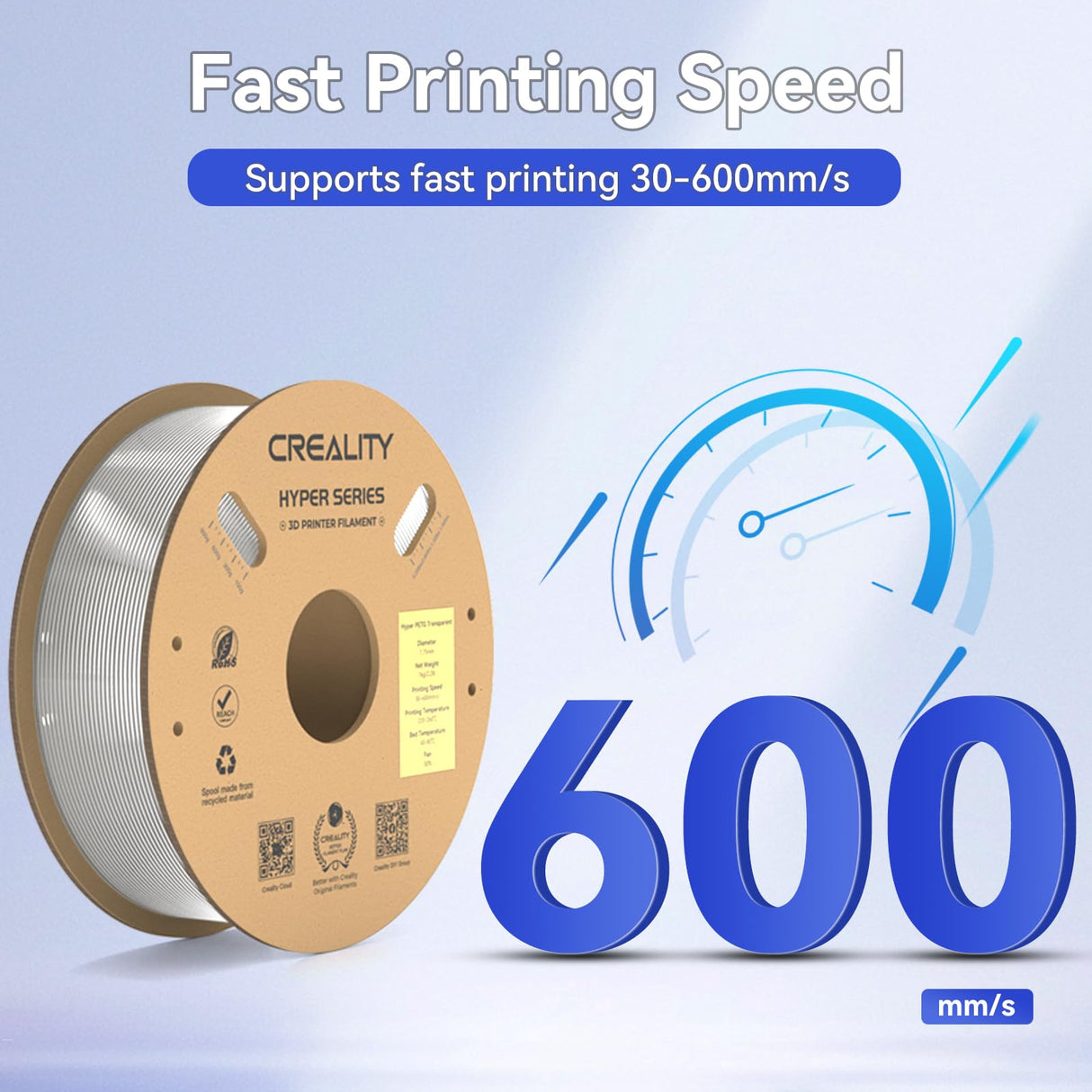 Creality Hyper PETG Filament for K1/K1 Max/K1C, High Speed 30-600mm/s 3D Printer Filament PETG, No Stringing Good Layer Adhesion Fit Various 3D Printers 4KG Creality