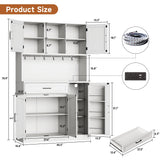 Lefurture 71” Tall Kitchen Pantry Cabinet with LED Light & Outlet & Drawer, Pantry Storage Cabinet with Microwave Shelf & 6 Hooks, Kitchen Hutch with Door Shelves & Adjustable Shelves, for Dining Room Lefurture