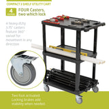 Pearington 3-Tier Compact Multi-Purpose Plastic Utility Cart with Lockable Wheels up to 300LBS, Black Pearington