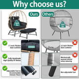 Nevsokio Double Wicker Outdoor Egg Chair,Lounge Chair with Ottoman,Oversized Patio Chair with Footrests,Cushions, Outdoor Indoor Rattan Chair (Rope, Black) Nevsokio