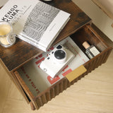 Fultyle Mid Century Modern Nightstand, Wood Bedside Table with Drawer and Opening Storage, End Table Living Room Fluted Night Stand with Solid Wood Legs for Bedroom (Rustic Brown) Fultyle