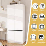 LABROSKIA White Armoire Wardrobe Closet: 74" Wooden Wardrobe Closet with 2 Doors, Bedroom Armoires with Hanging Rod, Tall Closets Cabinet for Hanging Clothes (31.5") LABROSKIA