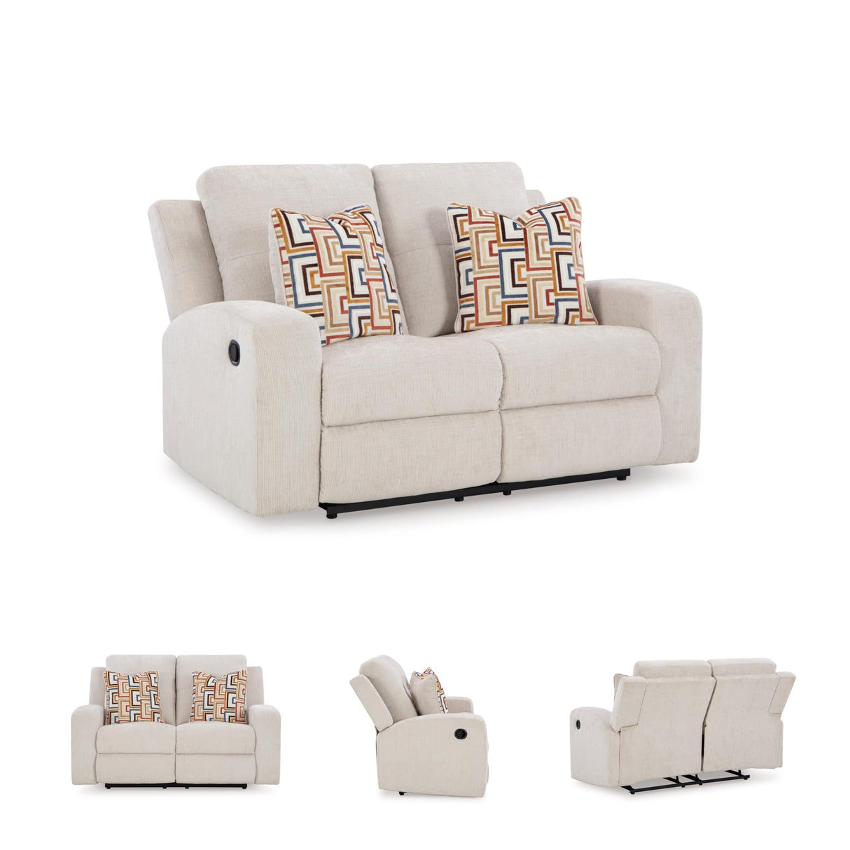 Signature Design by Ashley Danum Modern Tufted Manual Reclining Loveseat with 2 Accent Pillows, Beige Signature Design by Ashley