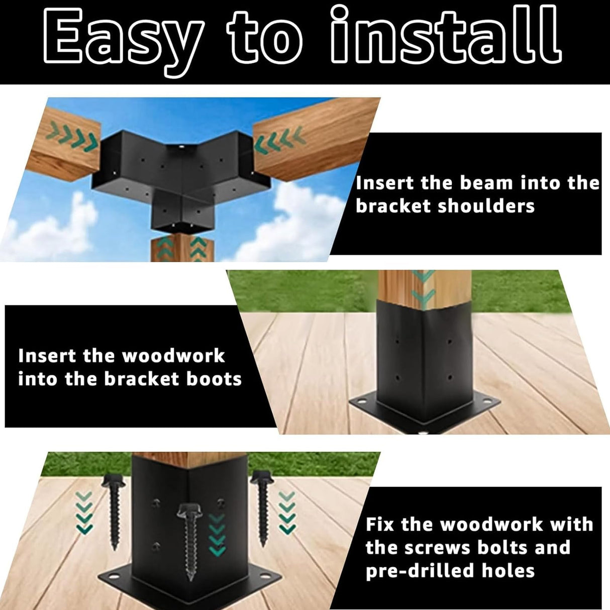 LANIAKEA 2PCS Pergola Brackets, 3-Way Right Angle Corner Bracket Pergola Kit with Screws, Pergola Hardware for 4x4 Inch(Actual: 3.5x3.5 Inch) Wood Beams LANIAKEA