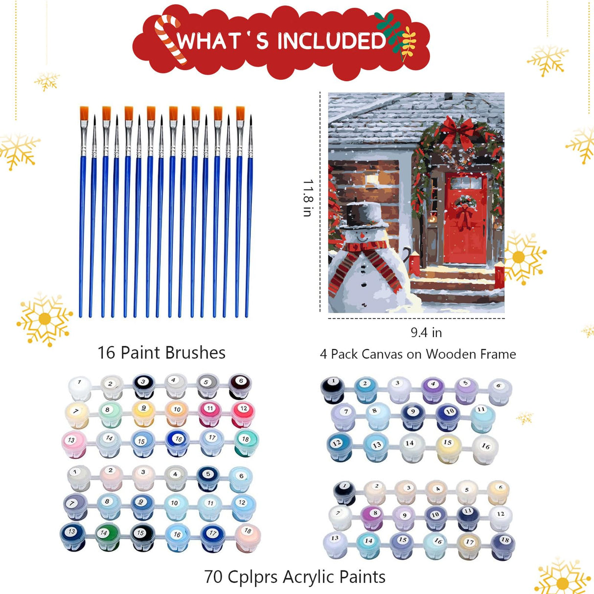 Ninonly Christmas Paint by Numbers Kit, 4 Pack Framed Adults' Paint-by-Number Kits Crafts for Adults Beginner with Wooden Easel, Brushes, Acrylic Painting, 9 * 12 Inch Ninonly