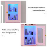 CSZZD Vanity Desk with LED Lighted Mirror, 41.3" Makeup Vanity Table with Power Outlet and Lots Storage, 6 Drawers and Storage Shelves for Bedroom, Dressing Table with RGB Cabinets, Pink CSZZD