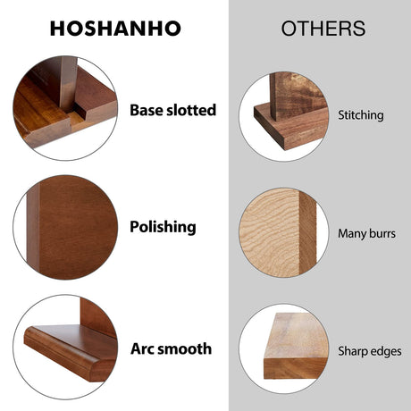 HOSHANHO Magnetic Knife Block 14 x 10 Inches, Double Sided Magnetic Knife Holder Rack for Kitchen Counter, Acacia Wood Magnetic Knife Storage Stand with Knife Sharpener HOSHANHO