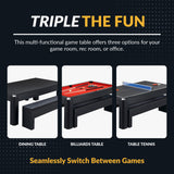 Hathaway Park Avenue 7 Ft Multi Game Pool Table Combo with Dining Top and Ping Pong – Includes Set of Benches for Home Storage and Accessories – Red & Black Finish Hathaway