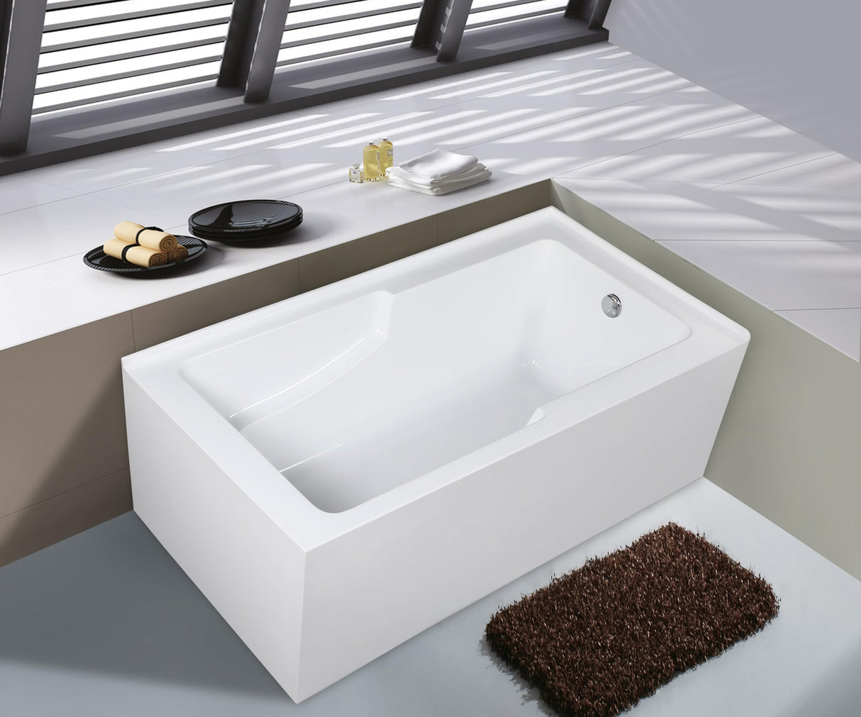 Aqua Eden VTAM6032R22S 60-Inch Acrylic 2-Wall Corner Alcove Tub with Corner Apron, Right Hand Drain Hole, White Kingston Brass
