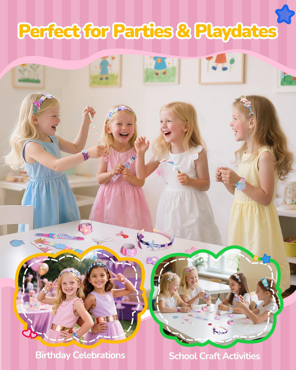 TECJOE DIY Headband Making Kit, Including Headbands & Slap Bracelets, DIY Hair Accessories Set, Arts and Crafts Gifts for Girls, Girl Toys for Age 3–10 TECJOE