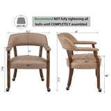 LEEMTORIG Dining Chairs with Casters and Arms, Rolling Dining Chairs with Wheels, Solid Wood Office Desk Chairs, 26“Dx25.2 Wx31.5“H, Cherry Legs & Yellowish Brown Fabric SY-1533-LT LEEMTORIG