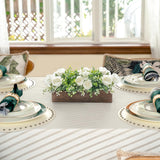 Dahey Centerpiece Table Decorations for Dining Room Farmhouse Living Room Table Centerpieces Decor Wood Tray with 3 Artificial Flowers and 2 Eucalyptus for Kitchen Table, 14.1" x 4.7" x 3.1", White Dahey