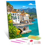 TISHIRON Diamond Art Kits for Adults Full Drill View of Amalfi Diamond Art Kits for Beginners 5D Diamond Art Kits Italian Seascape Diamond Art Kits Picture for Home Wall Art Decor 30x40cm TISHIRON