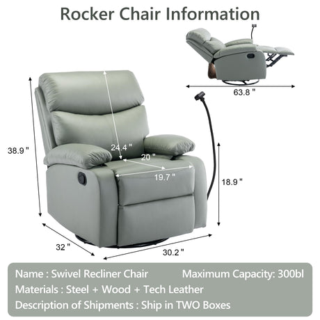 Cooexult Swivel Rocker Recliner Chair, Rocking Recliner Chair with Microfiber Leather, Small Manual Recliner Chair for Living Room, Nursery, Bedroom, RV, Green Cooexult