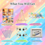 4 Pack Framed Paint by Numbers Kit for Adults Beginners-Beach Adult Paint by Number Kits on Canvas Framed, Sunset Landscape DIY Acrylic Oil Painting by Numbers for Adults for Gift Home Decor(8x12inch) Arttoplus