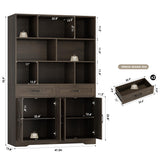 HOSTACK 71" Tall Bookcase with Drawer and Door, 47" Wide Book Shelf and Bookcase with Storage, 6 Tier Large Book Storage Cabinet with 14" Deep Display Shelves for Living Room, Home Office, Dark Brown HOSTACK