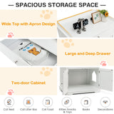 Tangkula Litter Box Enclosure, Cat Litter Box Furniture Hidden with Large Drawer, 2 Doors, Indoor Cat Washroom Storage Bench Side Table Cat House, Large Wooden Enclosed Litter Box Cabinet (White) Tangkula