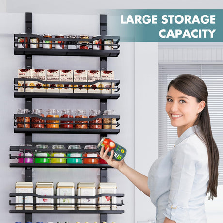 Eastherry Over The Door Pantry Organizer，9-Tier Over The Door Organizer with Adjustable Basket，Metal Hanging Pantry Organizers and Storage for Kitchen, Back of Door Seasoning Rack (Black) Eastherry