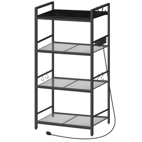 MAHANCRIS Bakers Rack with Power Outlet, Microwave Stand with Hooks, Multifunctional Storage Rack, Coffee Bar with Enclosure, Kitchen Storage Shelf, for Kitchen, Dining Room, Black BRHB40E01 MAHANCRIS