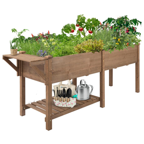 Gowoodhut Raised Garden Bed with Legs Outdoor, Elevated Garden Box with Grow Grid, Large Storage Shelf for Vegetable, Flower, Herb, Easy to Assemble，73x23x32 in Gowoodhut