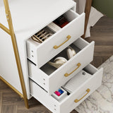 HITHOS 4-Tier Bookshelf, Tall Bookcase with 3 Wooden Drawers, Modern Ladder Book Shlef Storage Organizer for Living Room, Entryway, Office, White Gold HITHOS