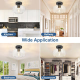 Industrial Semi Flush Mount Ceiling Light: Black Kitchen Lighting Fixtures Ceiling with Clear Glass - Vintage Hallway Light Fixtures E26 Bulb Included - 8.46” Light Fixtures Ceiling Mount for Foyer DINGLILIGHTING