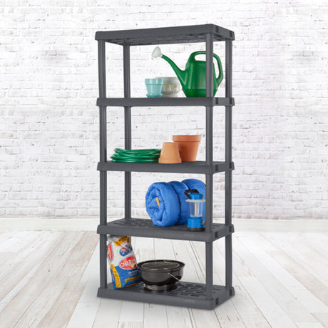 Sterilite 2-Pack 5 Shelf Unit, Heavy-Duty Shelving Storage Rack for Home and Garage, Gray - Multipurpose Plastic Organizer Shelves for Smart Organization Sterilite
