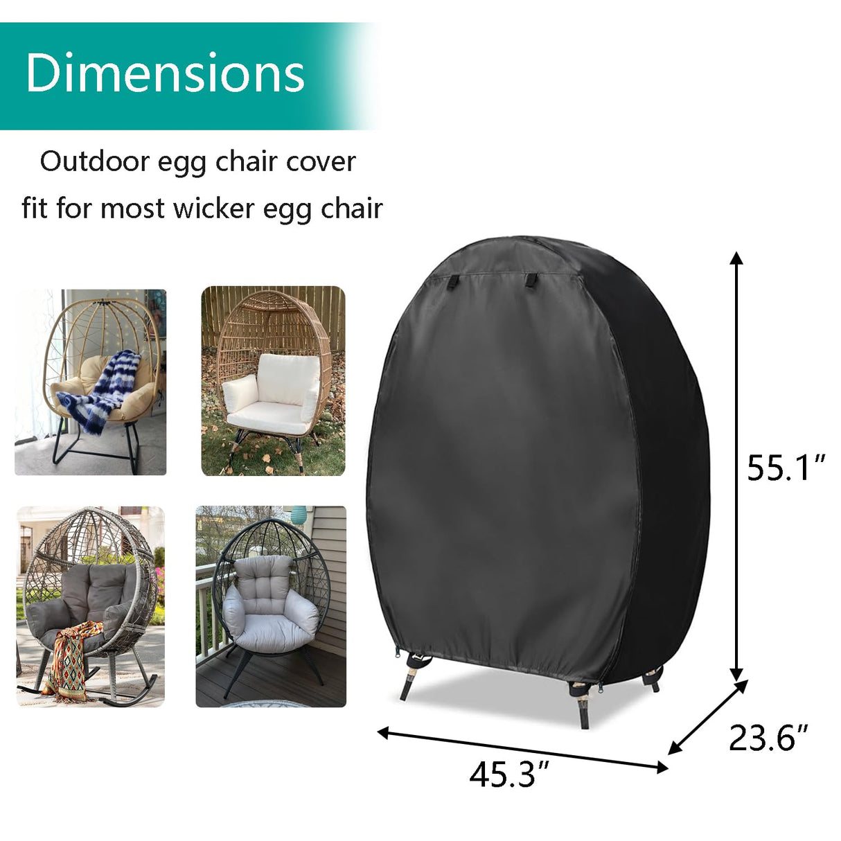 FLYMEI Wicker Egg Chair Cover Indoor Outdoor Lounger Chair Cover with Double Zipper for Wicker Patio Basket Chair, Waterproof, Dustproof and Anti-UV, 45.3"L x 23.6"W x 55.1"H FLYMEI