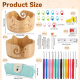 XIEJ Cat Yarn Bowl Set, 7 X 4inch Wooden Yarn Bowls for Crocheting, Knitting Bowl, Yarn Storage Bowls, Crochet Yarn Holder with Crochet Hooks Knitting Tools for Crocheters Knitters Craft XIEJ