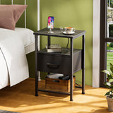 LAKEMID Nightstand with Charging Station and Drawer, End Table Bedside Table with 20 Colors LED Light Strip and 2 Layers Shelf for Bedroom Living Room Sofa Couch, Black LAKEMID