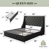Feonase Queen Bed Frame with 4 Storage Drawers, Upholstered Storage Bed with Charging Station, Tufted Wingback Headboard, No Box Spring Needed, Dark Grey Feonase