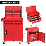 Winado 4-Drawer Rolling Tool Chest with Wheels & Lock, Tool Box with Large Storage Cabinet and Adjustable Shelf, Removable Portable Top Box for Garage, Warehouse, Factory (Red) Winado