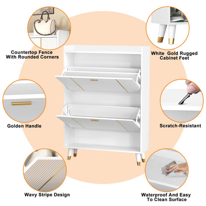 Wakefit Shoe Storage Cabinet for Entryway Slim, Shoe Organizer Cabinet with Doors, 2 Flip Drawer Shoe Cabinet Hidden, Ultra Thin Shoe Cabinet Wood （White-WhiteBullion） - WoodArtSupply