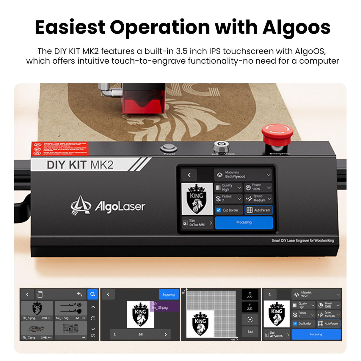 AlgoLaser Laser Engraver DIY KIT MK2 10000mW, Laser Cutter with 3.5" Touch Screen and AlgoOS, High Precision Laser Engraving Machine for Wood and Metal Acrylic Glass Leather, Laser Class 1 AlgoLaser