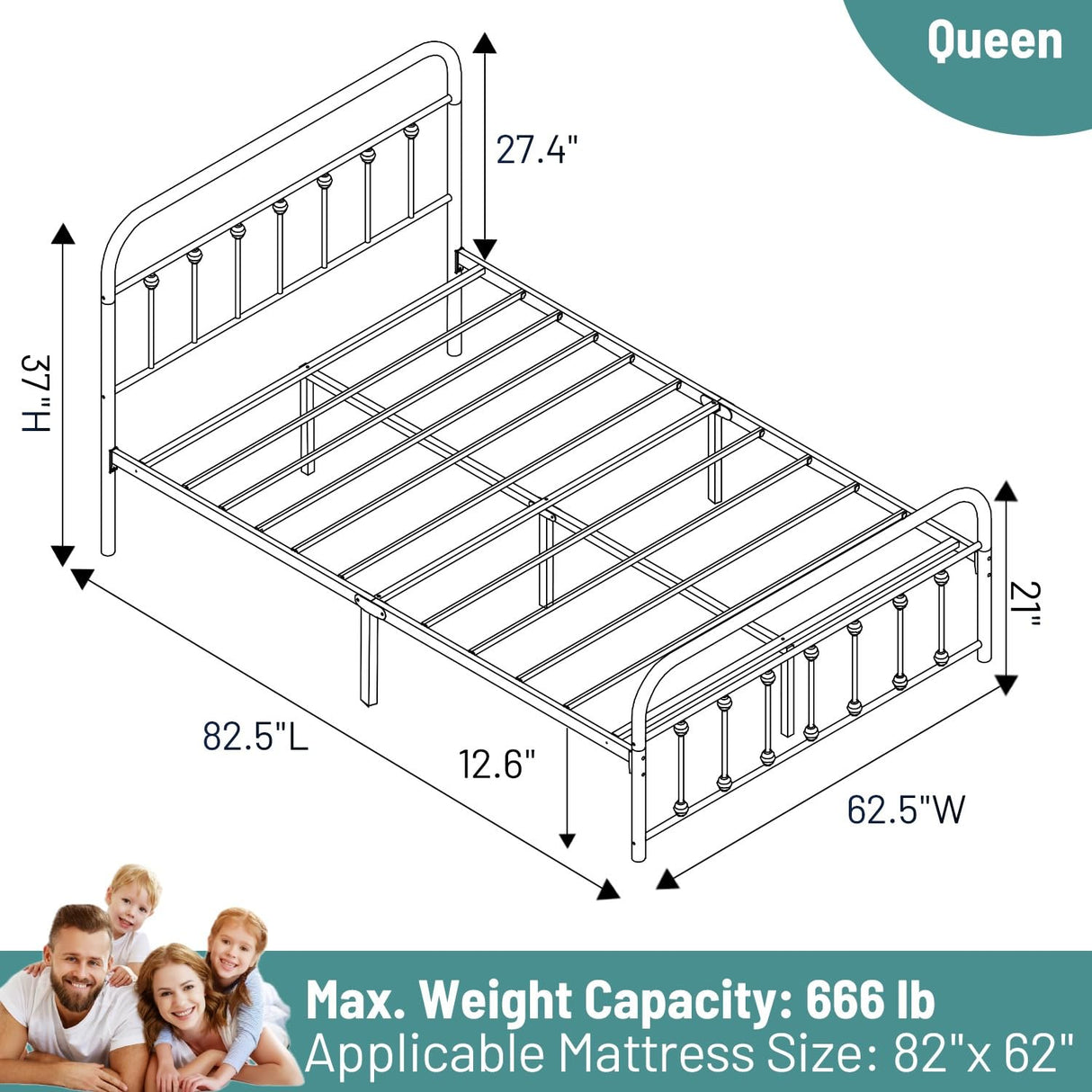 CLIBFENG Queen Bed Frame-Classic Metal Platform Bed Frame Mattress Foundation with Victorian Style Iron-Art Headboard/Footboard/Under Bed Storage/No Box Spring Needed/Black CLIBFENG
