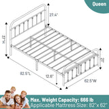 CLIBFENG Queen Bed Frame-Classic Metal Platform Bed Frame Mattress Foundation with Victorian Style Iron-Art Headboard/Footboard/Under Bed Storage/No Box Spring Needed/Black CLIBFENG