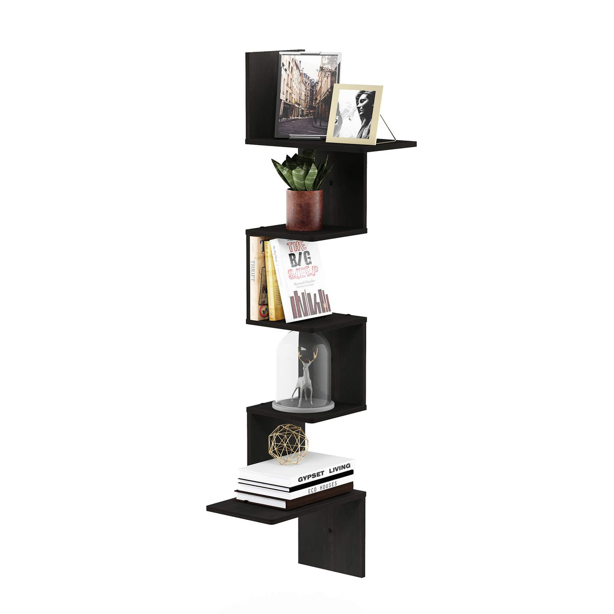 Furinno Rossi Wall Mounted Shelves, 5-Tier Rectangle, Espresso/Black Furinno