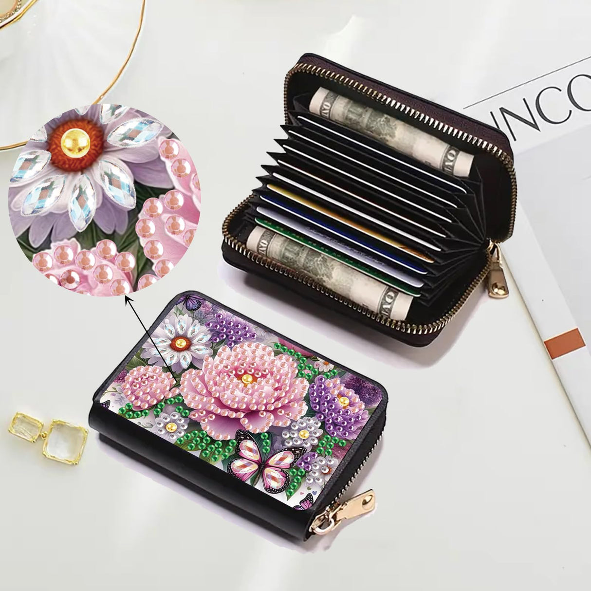JZHYOAN DIY Diamond Art Credit Card Holder for Woman, Small Wallet Coin Purse Keychain Zipper Business Anti-demagnetization Card Holder Wallet Family Adult Man JZHYOAN