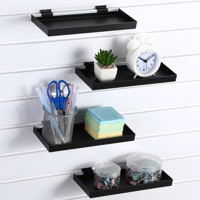 Blulu 4 Pack 10 x 4.3 Inch Slatwall Shelves, Retail Display Shelves Panel Metal Boutique Display Slat Wall Shelf Accessories for Home Shoe Stores Boutiques Storage Shelf Organization(Black)